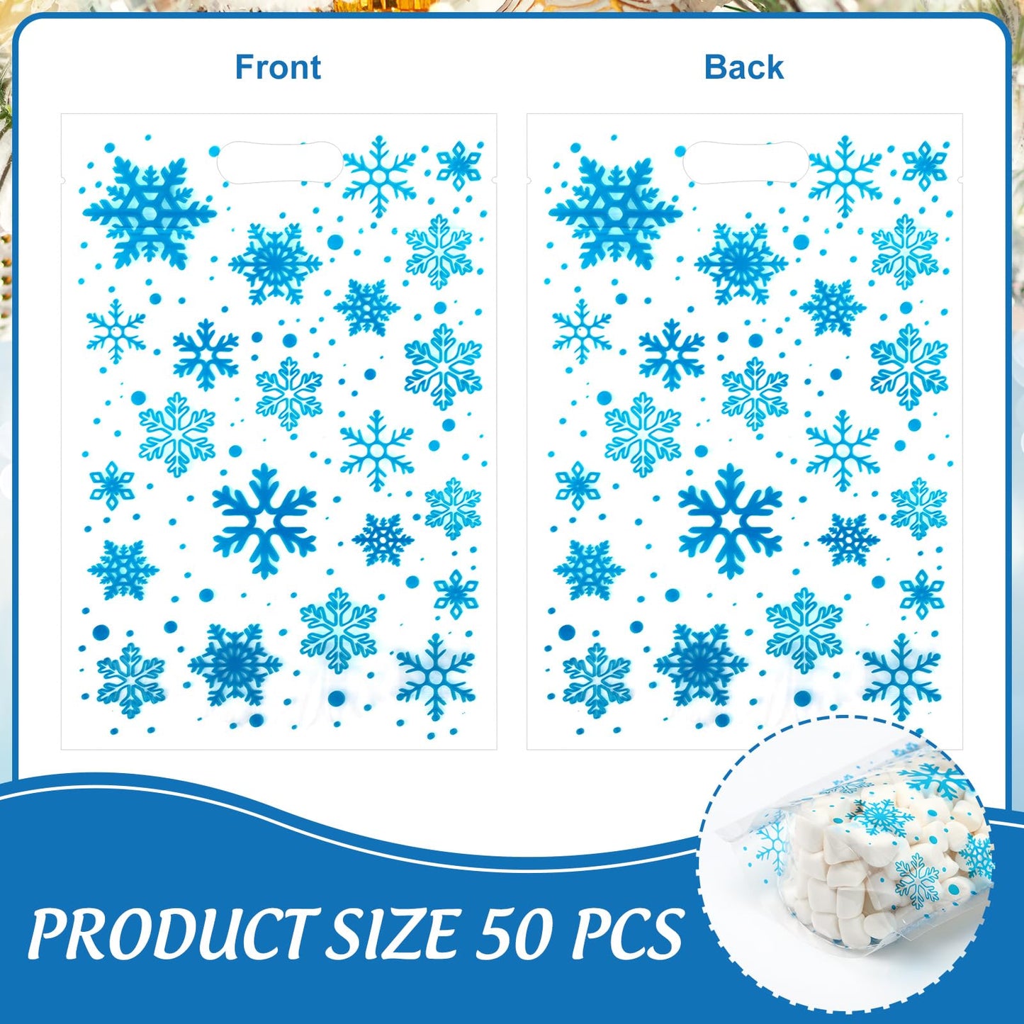 Epakh 100Pcs Christmas Zipper Bags Treat Bag Red Santa Snowflake Clear Christmas Sealing Goodie Bags with Handles Resealable for Winter Holiday Party Candy Cookie Gift Wrapping Supplies(Snowflake)