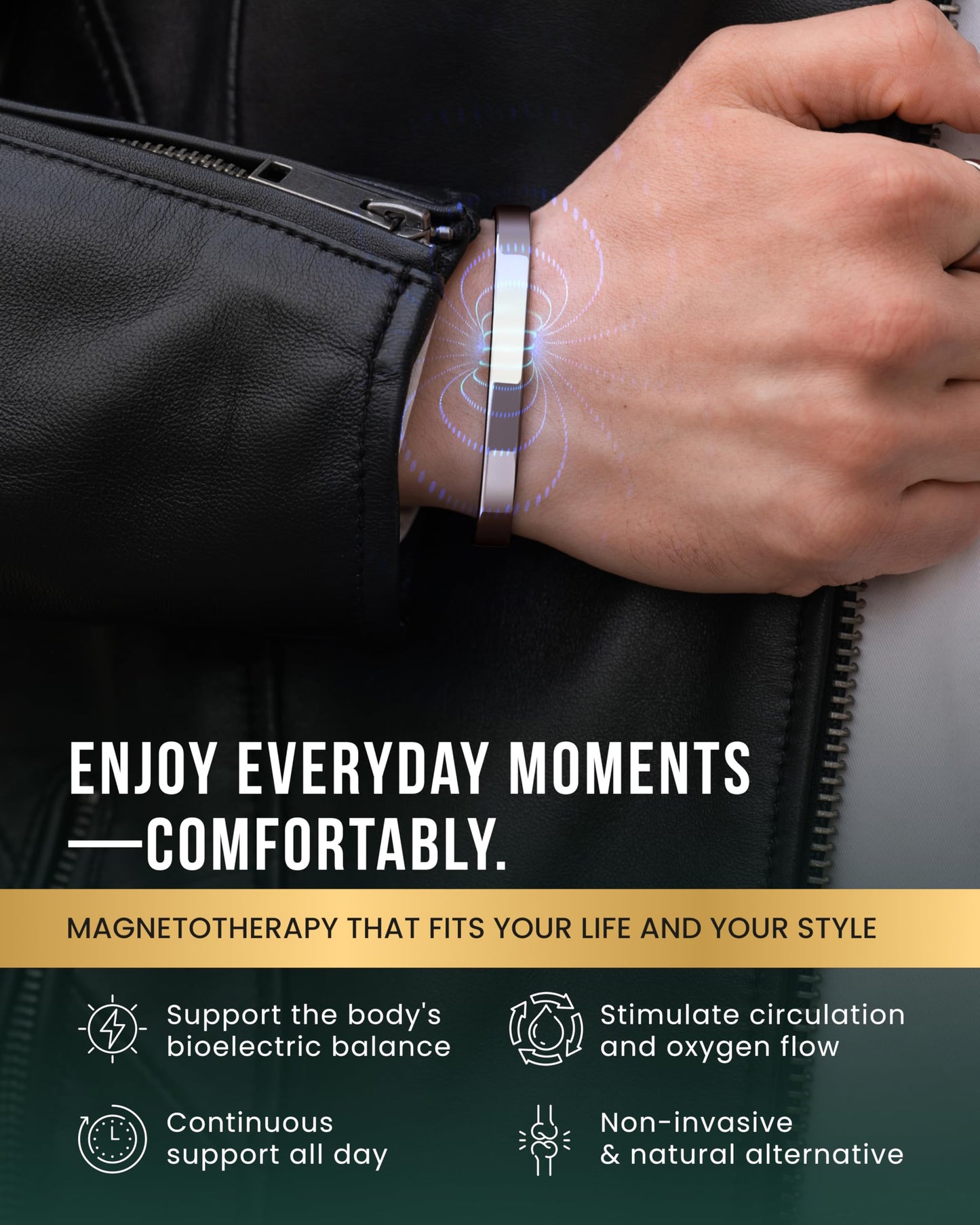 MagnetRX® Magnetic Bracelets for Men & Women - Elegant Bangle Men’s Cuff - Golf/Tennis Elbow & Balance, Stainless Steel Magnetic Bracelets for Women (Polished Silver | Medium)