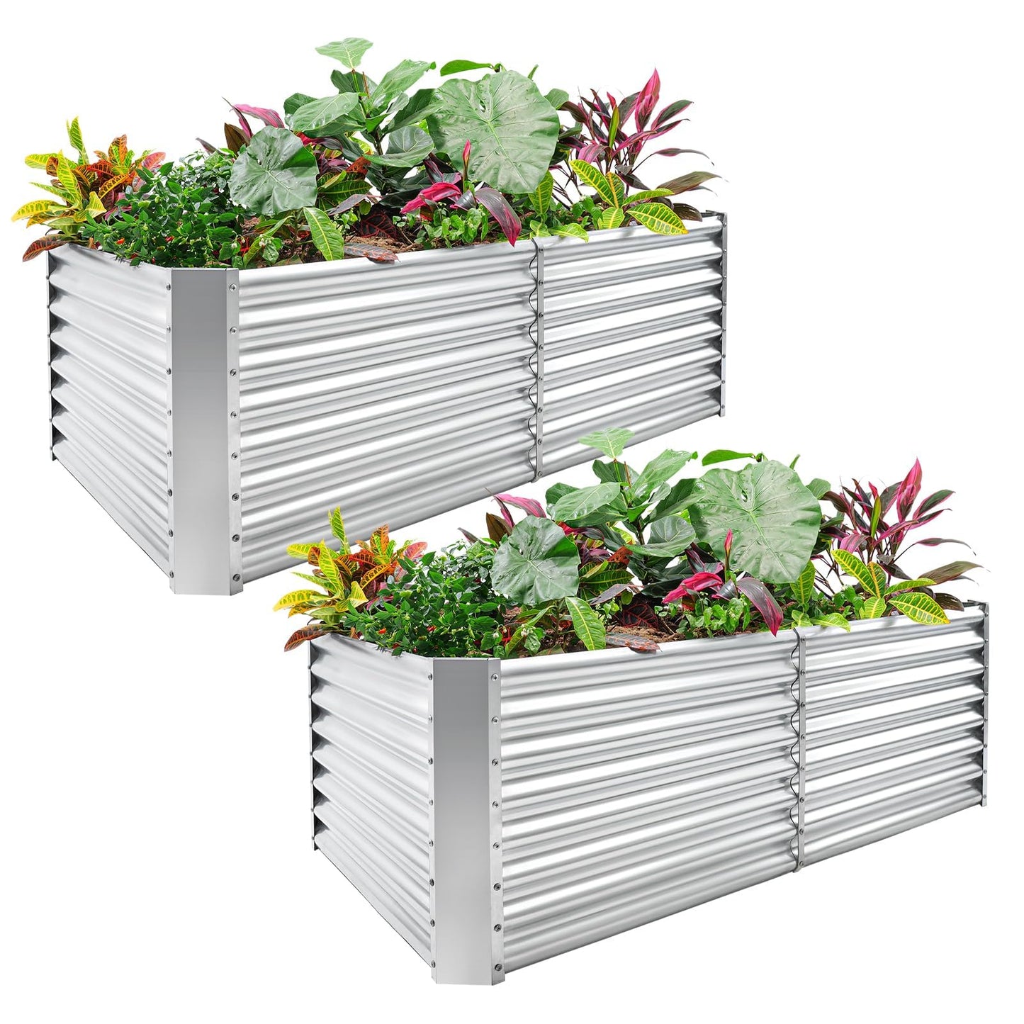 Land Guard 2 Pack 8×4×2ft Galvanized Raised Garden Bed Kit, Galvanized Planter Raised Garden Boxes Outdoor, Large Metal Raised Garden Beds for Vegetables (Silver)