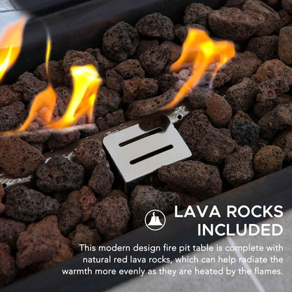 SUNJOY 44" Propane Fire Pit Table with Ceramic Tile Top for Outside (CSA Certified, 50,000 BTU) Rectangular Gas Smokeless Fire Table with Lid and Lava Rocks