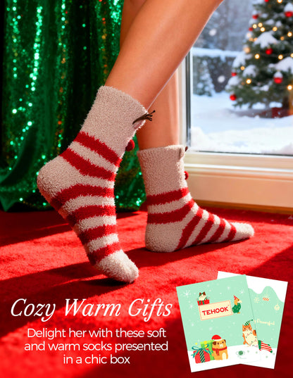 TEHOOK Warm & Cozy Valentines Gifts for Women, Fluffy Fuzzy Plush Sleeping Slipper Socks - Soft Warm Fabric