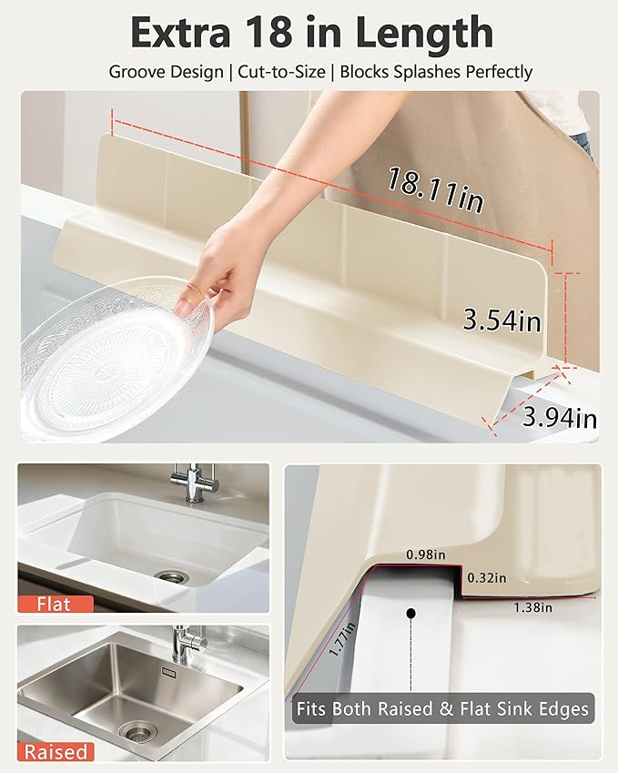Kitchen Sink Splash Guard 18" Self-Draining Silicone Water Guard