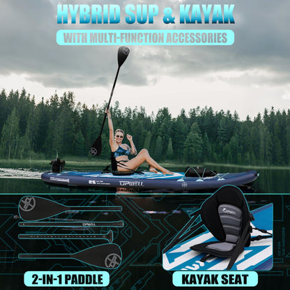 UPWELL 11'6"×35" Extra Wide Inflatable Paddle Board, Stand Up Paddle Board with Kayak Seat, Sup Paddle Boards for Adults, Chipmech Blue