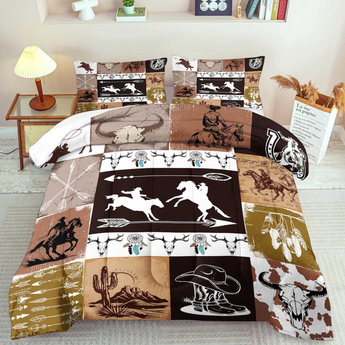 llyxsesty Western Comforter Set King Boys Cowboy Bedding Set for Teens Desert Cactus Comforter King Girls Hunting Quilt Farmhouse Bedroom Decor America West Bedding Country Home Decor Bedroom