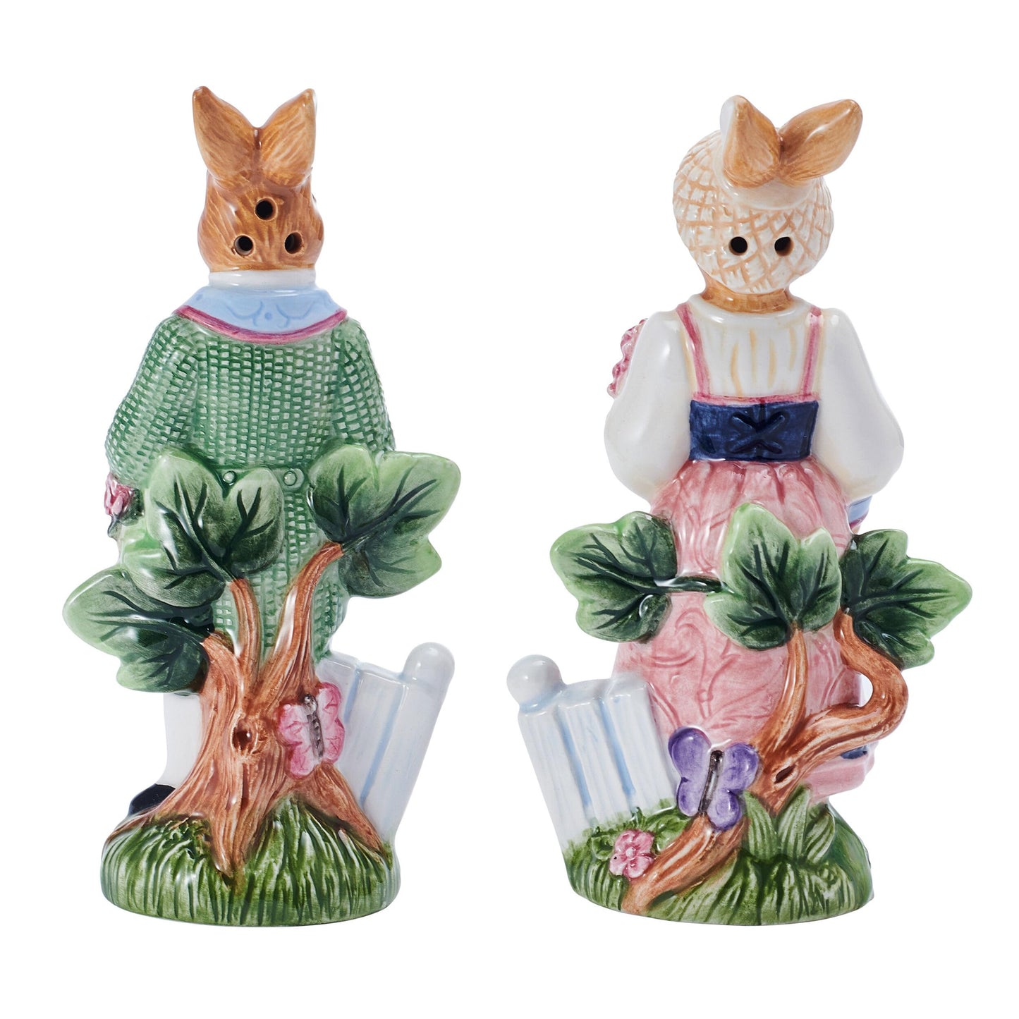 Fitz & Floyd Jardin Rabbit Salt and Pepper Shakers Set of 2, Earthenware Spring Easter Table Decor, Colorful Male and Female Bunny Shakers in Gift Box, 3.25 Inches