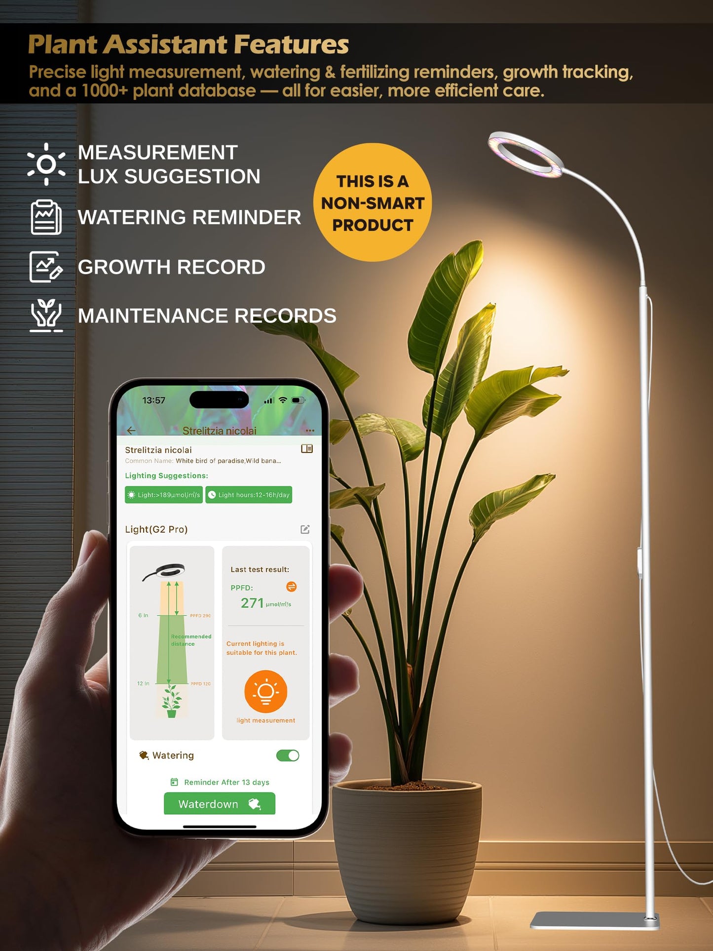 GLOWRIUM Grow Lights for Indoor Plants, Full Spectrum LED Grow Light, Stepless Dimming,3 Lighting Mode and Adjustable Height, Plant Light with 3/9/12/16H Timer (White, 24W)