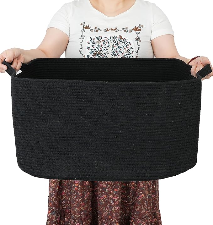 Large Rectangle Blankets Basket Living Room 22"x17"x12" Woven Cotton Rope