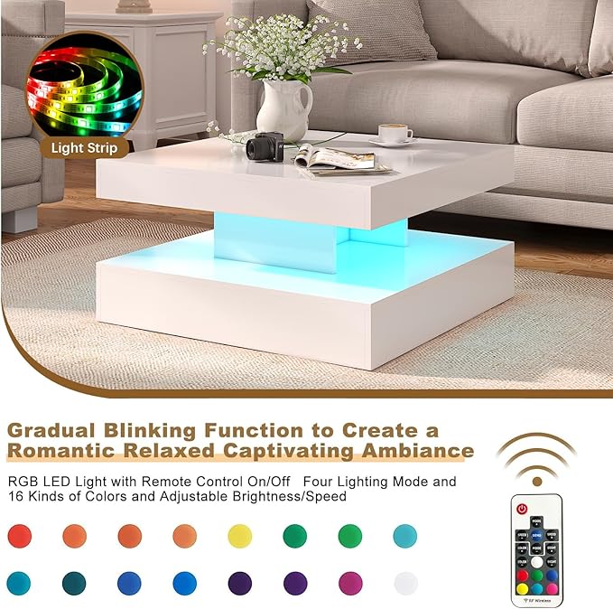 HedoAjim White LED Coffee Table