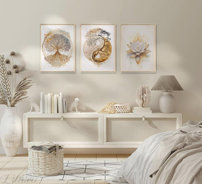 Tree of Life Canvas Wall Art Lotus Zen Painting Picture Wall Decor Abstract Yin Yang Fall Art Poster Print Artwork for Living Room Yoga Room Hotel Bedroom Home Decoration