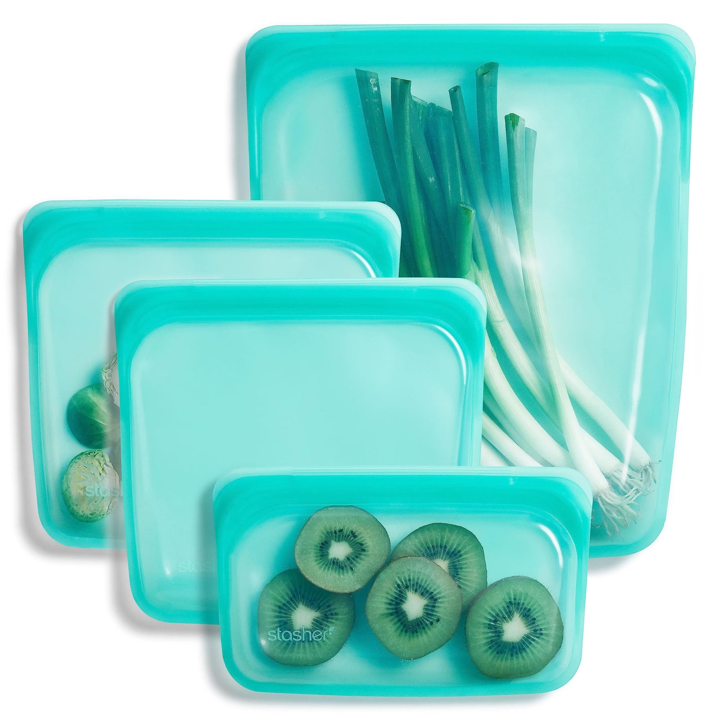 Stasher Premium Silicone Reusable Food Storage Bags, 4-Pack, Clear, Multi-Use Food Storage Bags, Lunch Bag, Travel Containers, BPA Free, Leak-free, Dishwasher-Safe, Eco-friendly