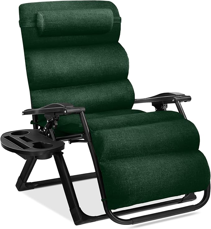 Best Choice Products Oversized Zero Gravity Chair, Folding Outdoor Patio Recliner, XL Anti Gravity Lounger w/Removable Cushion, Cup Holder, Side Tray, 350lb Capacity - Forest Green