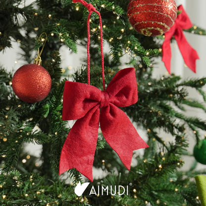 AIMUDI Red Bows for Christmas Tree 5'' Hand Felted Christmas Bow for Gift Wrapping Premade Bow Gift Bows for Presents Crafts Wreaths Fireplaces Winter Holiday Christmas Decorations, 24 PCs