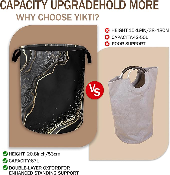 Black Gold Marble Laundry Basket, Modern Clothes Hamper, Oxford Cloth