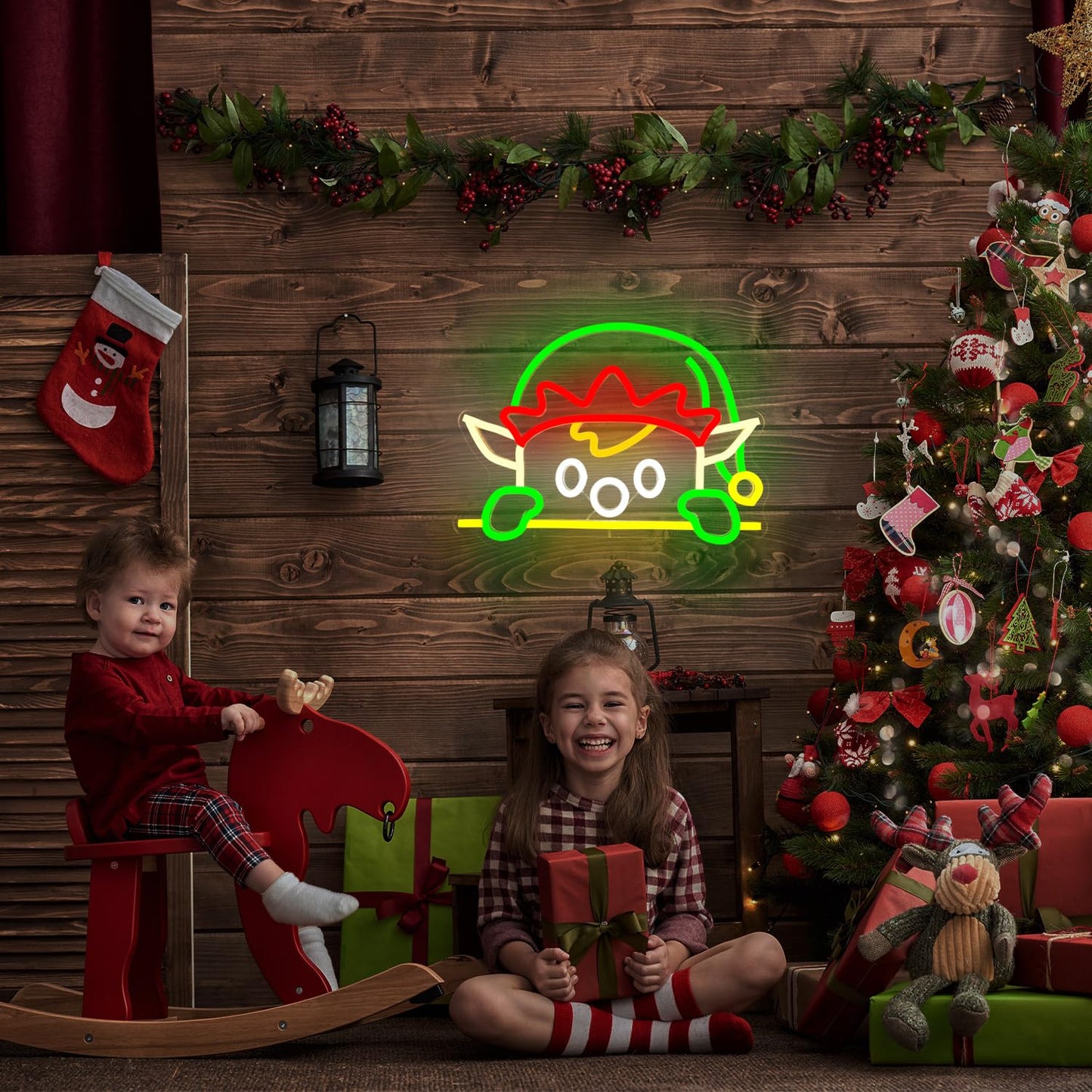 Vveikea Christmas Neon Sign Christmas Elfs Led Sign Dimmable Neon Lights Led Window Decorations Light Up Xmas Sign Lighted Holiday Little Elf Wall Decor