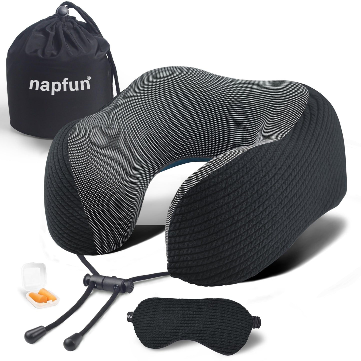 napfun Neck Pillow for Traveling, Upgraded Travel Neck Pillow for Airplane 100% Pure Memory Foam Travel Pillow for Flight Headrest Sleep, Portable Plane Accessories, Light Grey
