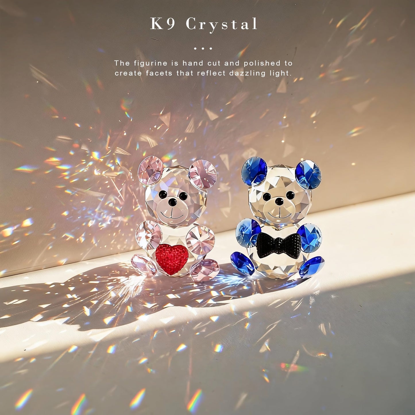 HDCRYSTALGIFTS 2pcs Crystal Bear Figurine Collectibles Gift for Mom Women 2.4inch Art Glass Teddy Bear Animals Paperweight Statue Anniversary Birthday Home Tabletop Wedding Party Decor