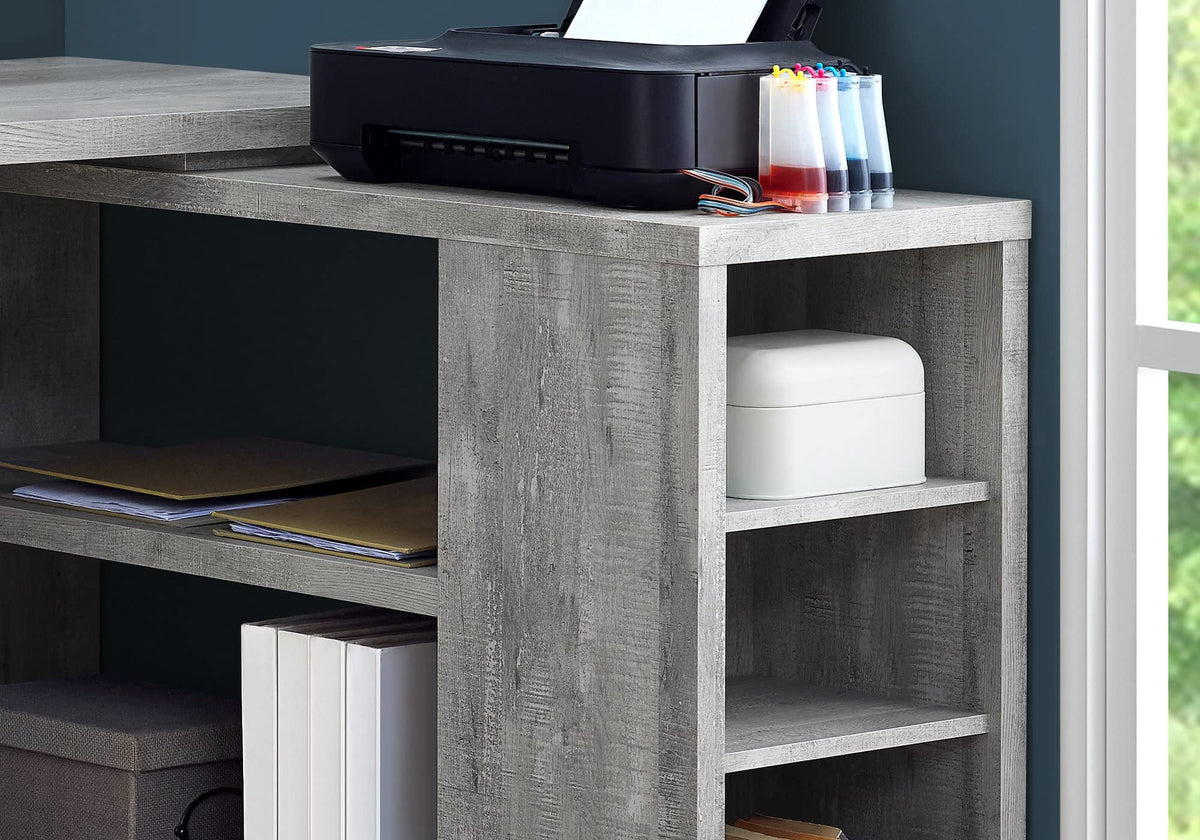 Monarch Specialties Computer Desk L-Shaped Corner Desk with storage - Left or Right Facing - 60"L (Grey Reclaimed Wood Look)