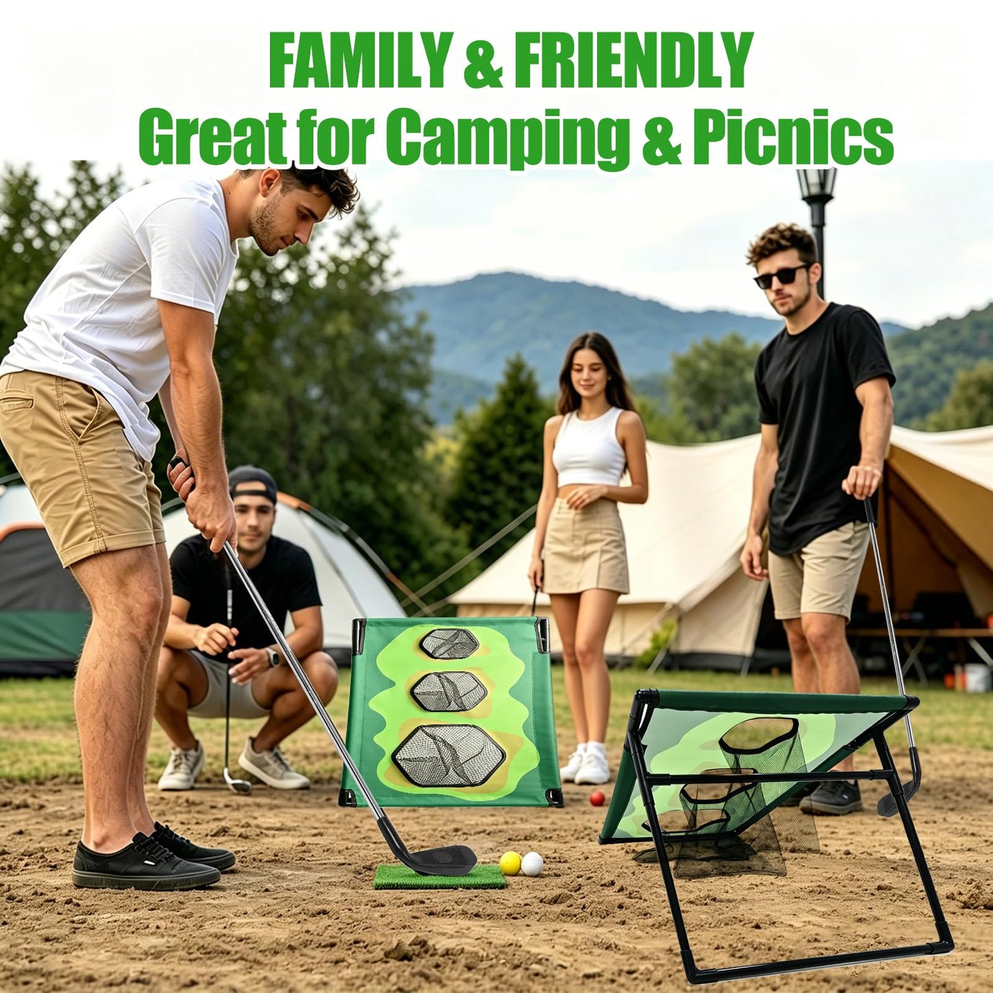 Bpbdzz Golf Chipping Game Set with 2 Clubs & 1 Scoreboard - 2 Target Nets, 2 Turf Mats, 16 Foam Balls, Score Pen & Bag - Indoor/Outdoor Golf Training for Adults/Family