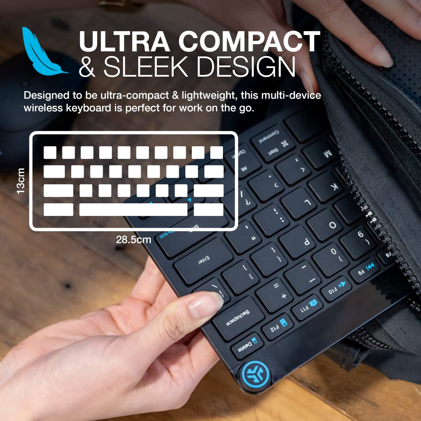 JLab Go Wireless Keyboard - Small Bluetooth Keyboard with 2.4G USB Connectivity, Multi Device Quiet Portable Keyboard for iPad/iPad Mini/Tablet/PC/Laptop/Android/Apple Mac, Flat Compact Design