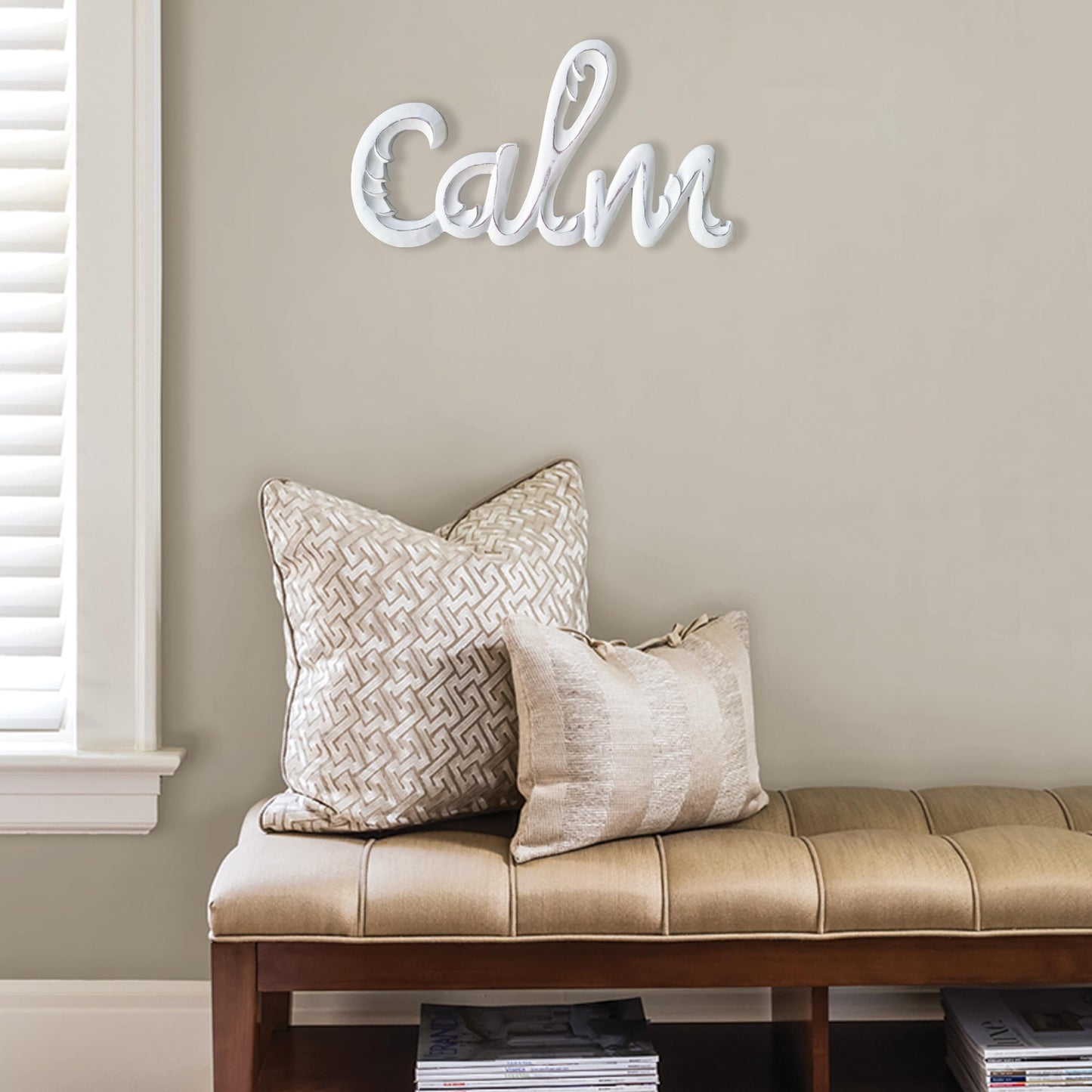 JFY Designs Wooden Decorative Signs & Plaques 16x9 Inch - Artistic Medallion Hanging Panel, Carved Wood Art for Home, Office or any Living Space, Timeless Wall Décor - Calm