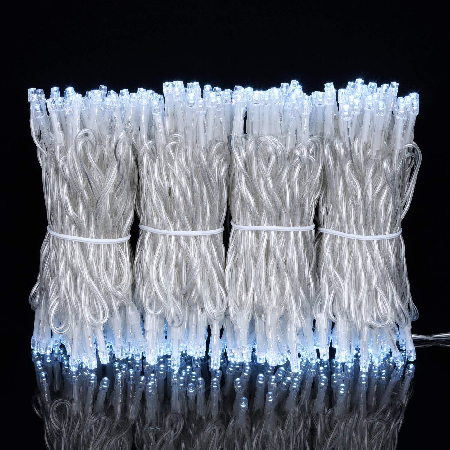 YULETIME 100 ft 300 Count Cool White LED String Lights with 8 Models Adapter, Clear Wire Wide Angle 5mm Christmas Lights (Cool White - Multimode)