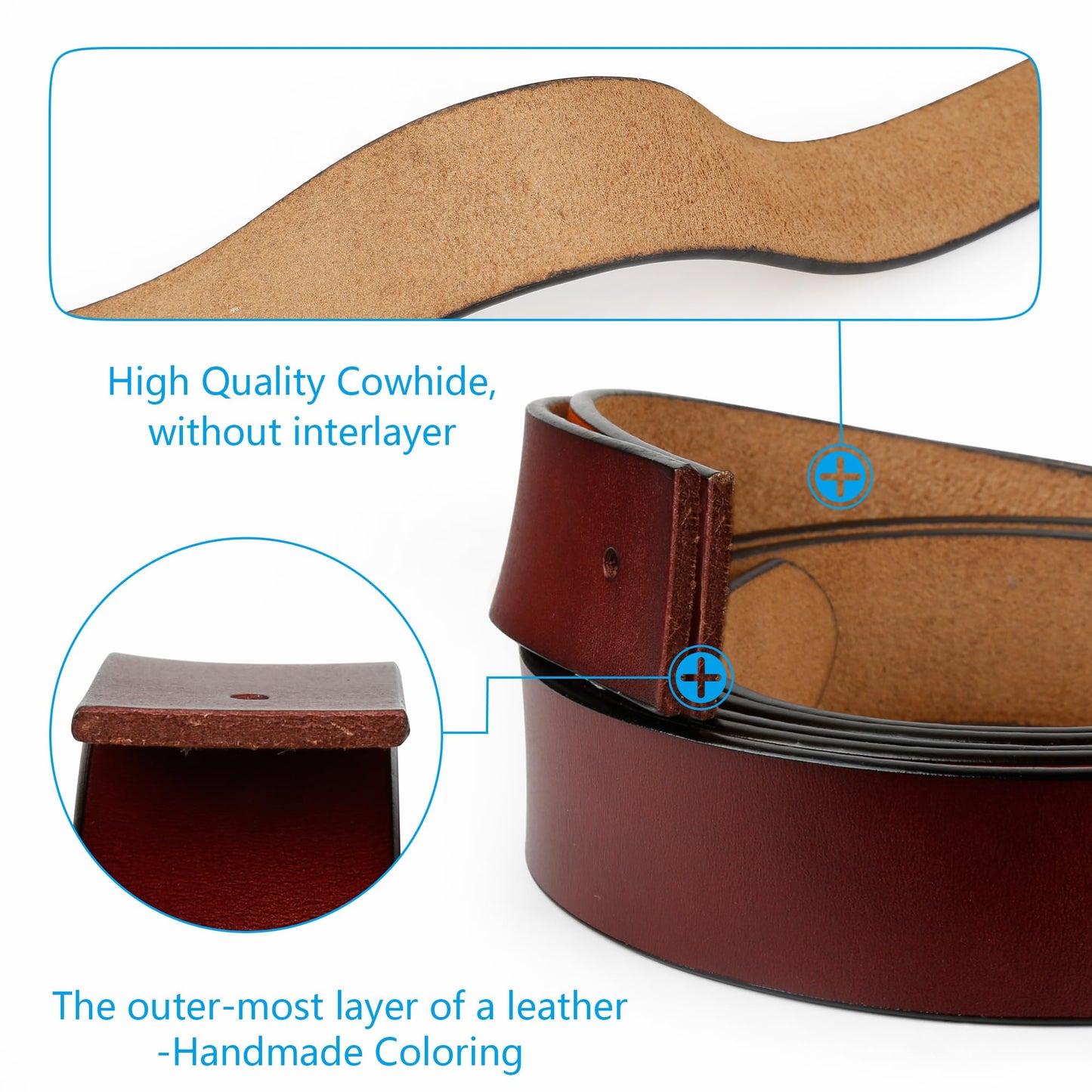 JingHao Mens Belt Big and Tall 30"-65",Genuine Leather Belts for Men,Casual Work Dress Jeans Belt,Black Brown Width 1.45" A18 (58"-60"/ Belt Length 160cm, Coffee)