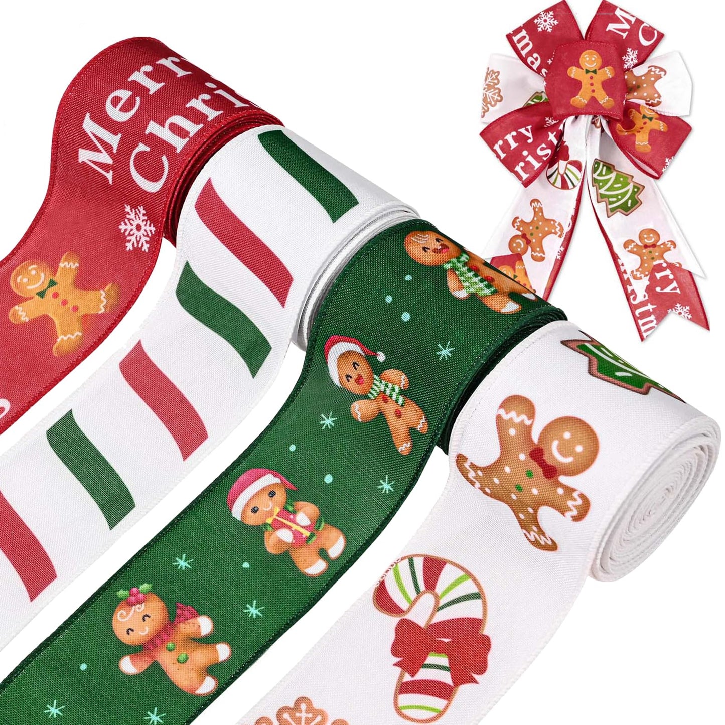 Gingerbread Christmas Wired Ribbons - 20 Yards, 2.5 Inch, Candy Cane, Gift Wrapping, DIY Bows & Wreath Decorations