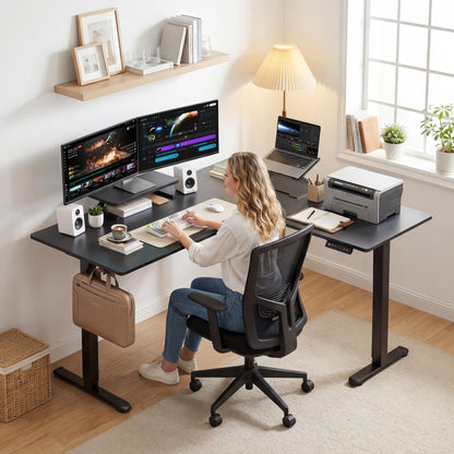 Shahoo L Shaped Electric Standing Desk, 63"x47.2" Corner Height Adjustable Sit Stand Desk with Monitor Riser, Ergonomic Stand Up Desk, 154 LBS Load Capacity Quiet Motor Home Office Computer Desk