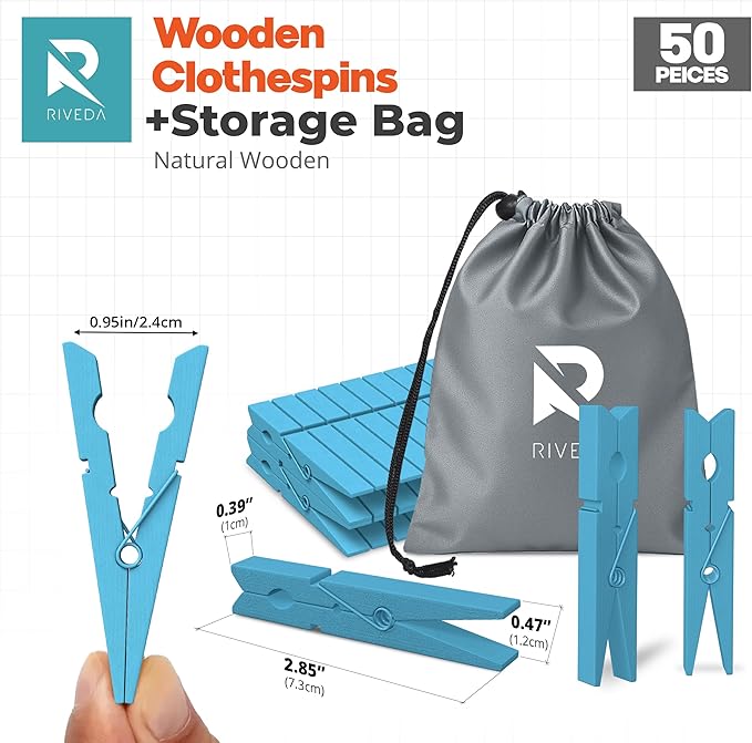 RIVEDA 50pcs Colored Wooden Clothes Pins, Clothespins
