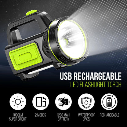 NIANPU Ultra-Bright LED Rechargeable Torch – 1000LM Handheld Flashlight 1200mAh, 2 Modes, Compact & Waterproof (IPX5) – Perfect for Camping, Outdoor Activities & Emergency Use