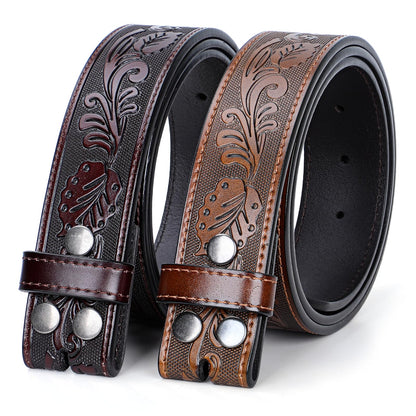 SANSTHS 2 Pack Western Belts for Men without Buckle, Cowboy Belt for Buckle Western Leather Belt Straps for Jeans, Coffee & Brown