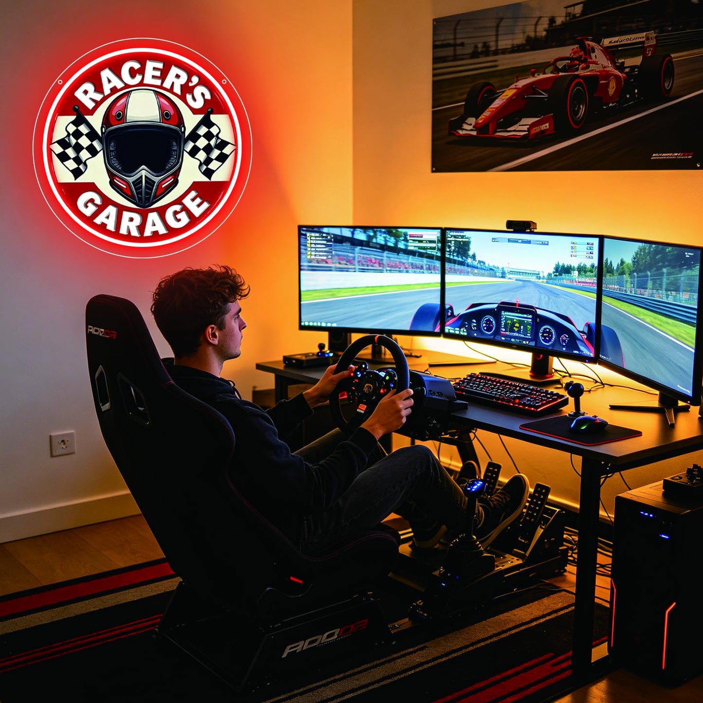 RuCvixkt Racers Garage Neon Sign, LED Motocycle Helmet Neon Light, Garage Neon Signs Man Cave Game Room Wall Decor, Neon Lamp Gift for Boys Motorcyclist Fans