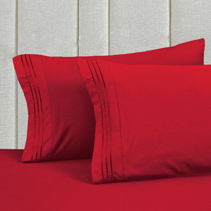 Mocassi Full Size 4-Piece Bed Sheet Set - 1800 Premium Hotel Quality Microfiber 18-24 Inches Extra Deep Pocket Fitted Sheet- Luxury Soft, Breathable, Wrinkle, and Fade Resistant, Red