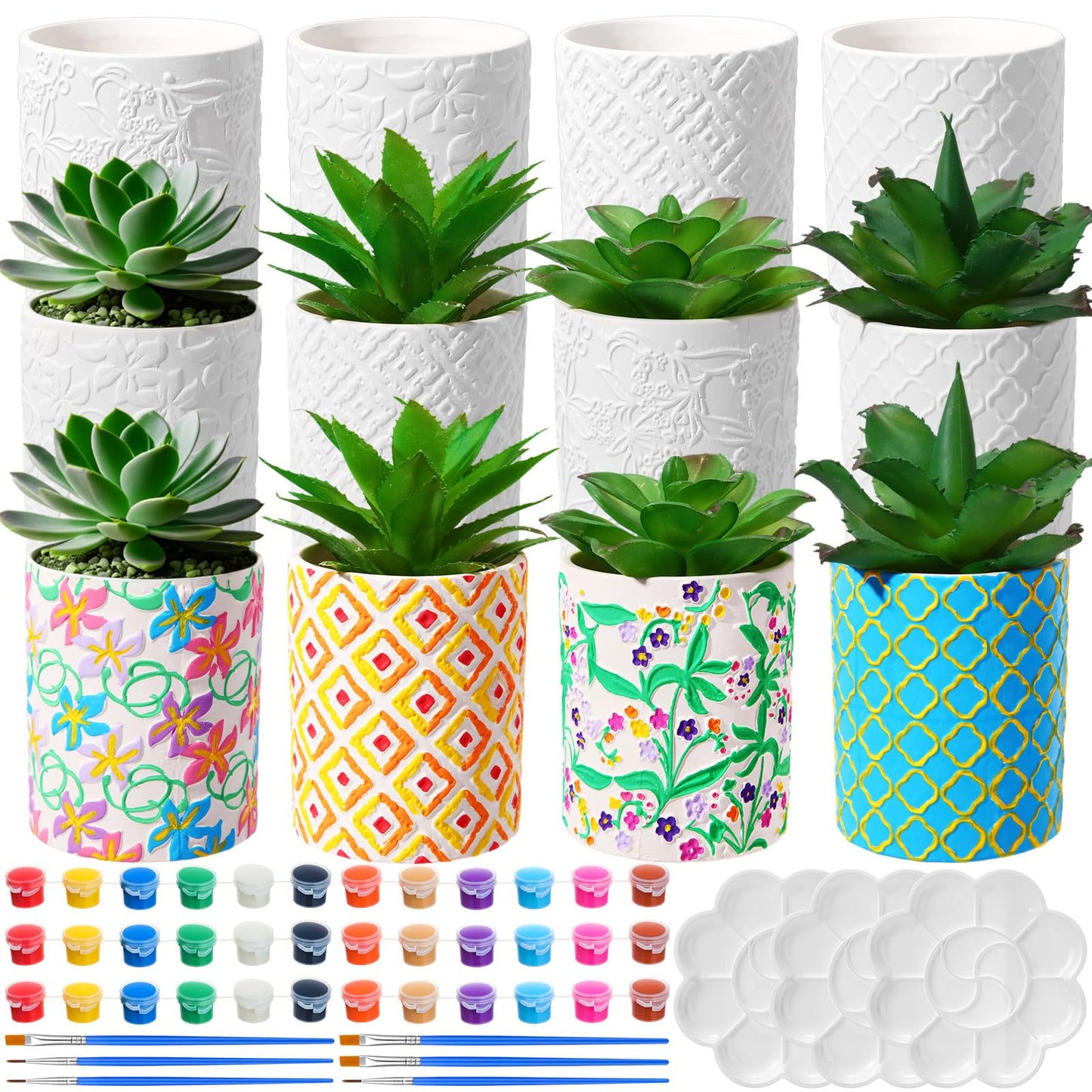 Zubebe 12 Pcs Paint Your Own Ceramic Pots Bulk Unfinished Succulent Pots Painting Kit with Drainage Hole Mini Paintable Plant Vase Ready to Paint Planter for Cactus DIY Craft