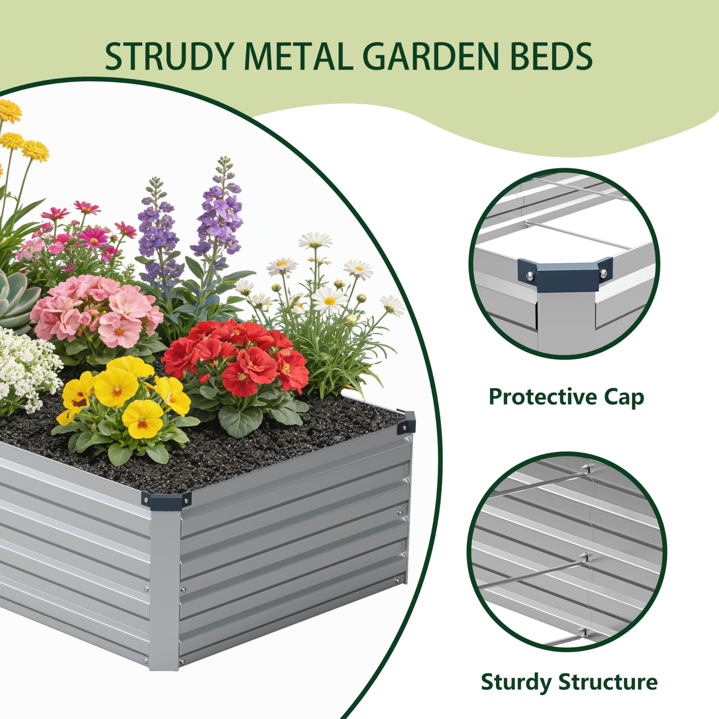zunatu 12x2x1 ft(2 Pack) Galvanized Raised Garden Bed,Outdoor Planter Box Metal Patio Kit Planting Bed for Vegetables Flowers and Succulents,Silver
