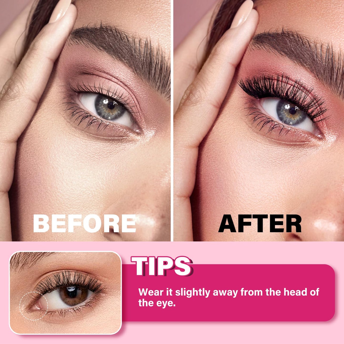 Magnetic Eyelashes With Applicator Long Lasting and Reusable Magnetic Lashes Kit 4Pcs Magnets Per Piece No Glue Needed False Eyelashes Waterproof,Cruelty Free,Easy To Wear(1pair,Charm)