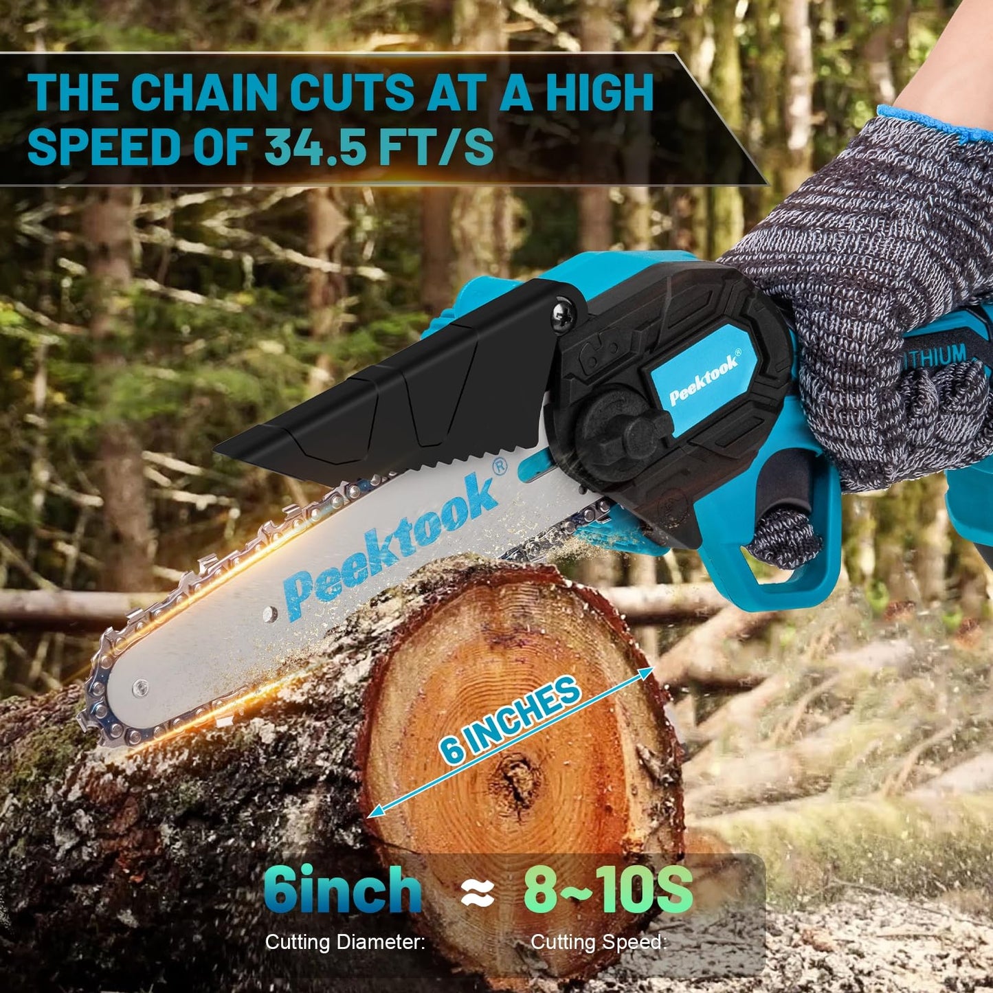 Mini Chainsaw-6 Inch Brushless Motor Cordless Chainsaw with 4000mAh Battery & 2 Chains, Light Weight Battery Chain Saw Electric, Small Chain Saw with Safety Lock and Strong Motor for Tree Trimming