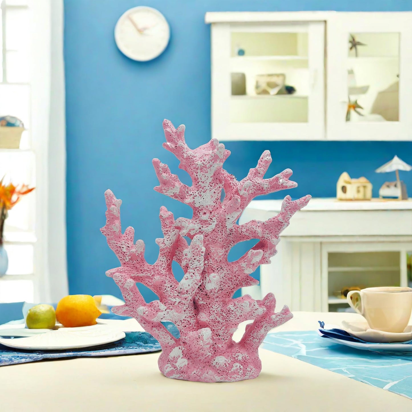 Etlemonde Beach Coastal Decor Coral Reef Home Decor Coral Statue Sculpture Home,Desk,Bathroom,Desktop Shelf Statue,Marine Themed Gifts (Pink Coral)