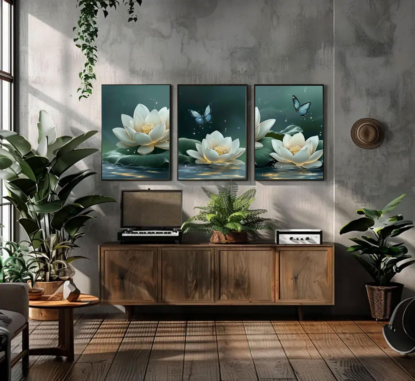3pcs Zen Lotus Canvas Wall Art Calm White Lotus Blooming In The Water Posters Prints Spiritual Yoga Spa Themed Wall Decor Pictures for Meditation Rooms Yoga Studios And Zen Enthusiasts Decoration