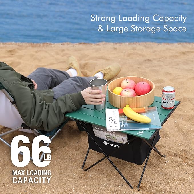 VILLEY Portable Camping Side Table, Ultralight Aluminum Folding Beach Table