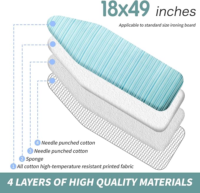 BNDX Ironing Board Cover with Padding 18" x 49" – Non-Slip, Heat-Resistant