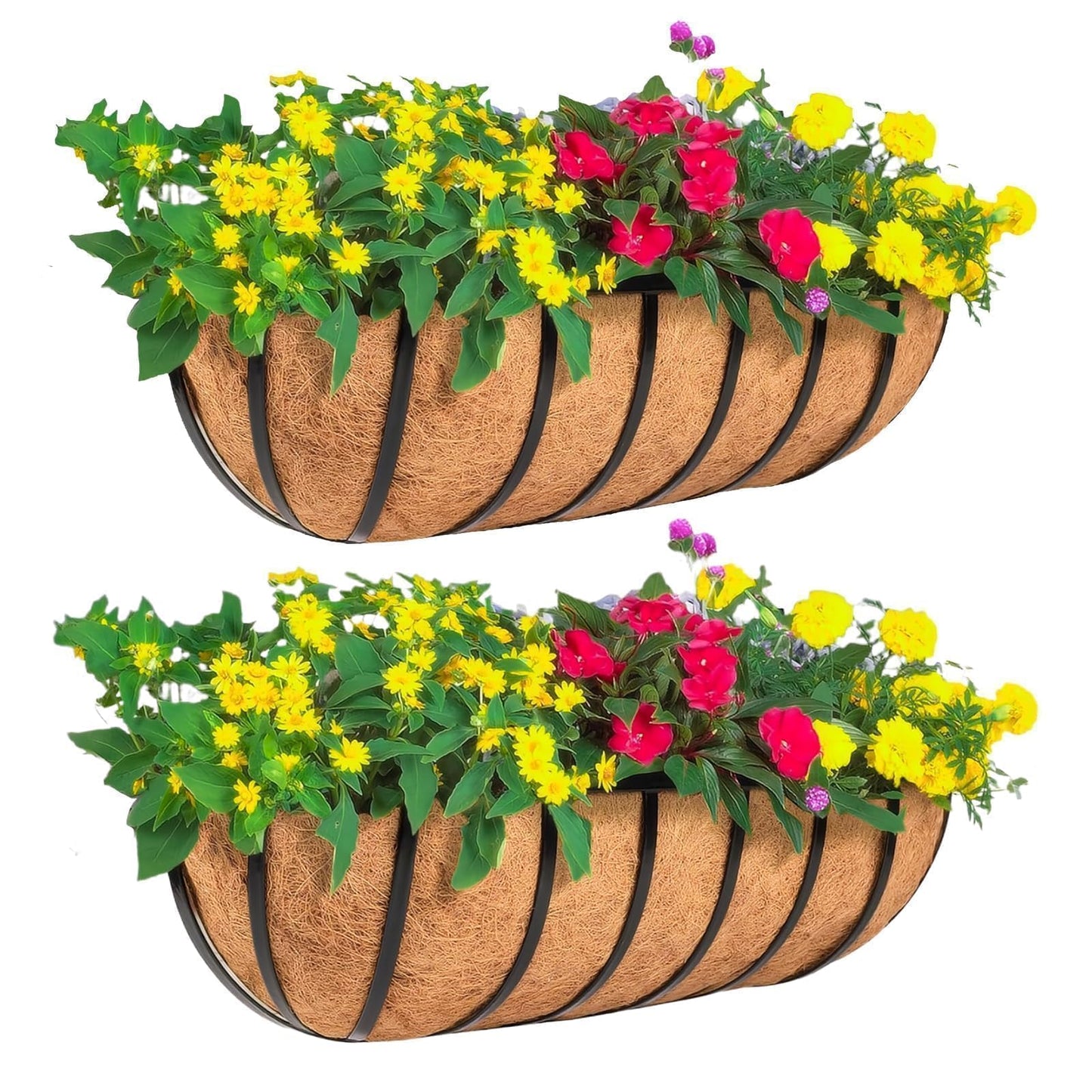 ZVOWOS 4 Pack 16" Railing Planter Window Box with Coco Fiber Liner Horse Trough Planter The Railing Planters Boxes for Deck Porch Fence Outdoor