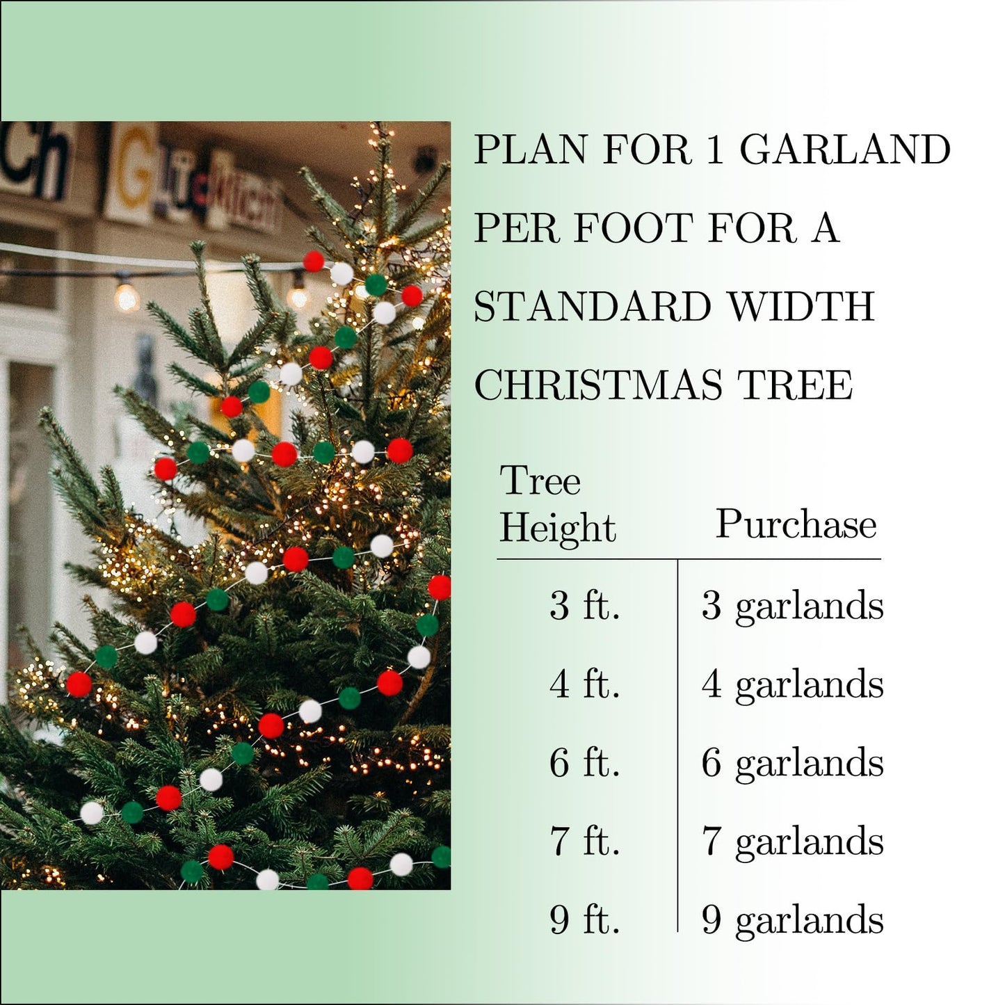 GCQQ Christmas Garlands 1.2" Large Pom Pom Garland Boho Decor 16.4FT Red Green White 60 Felt Ball Garlands for Mantle Christmas Tree Party Decor(1.2"/3cm)