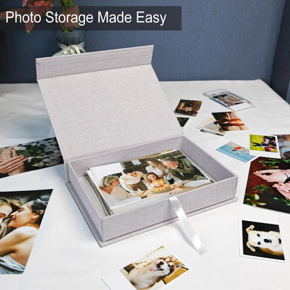 Sprsthai 5x7 Archival Photo Storage Box with Lid – Stackable Memory Keepsake Organizer for Photos, Certificates, Jewelry & Scrapbooking Supplies Grey