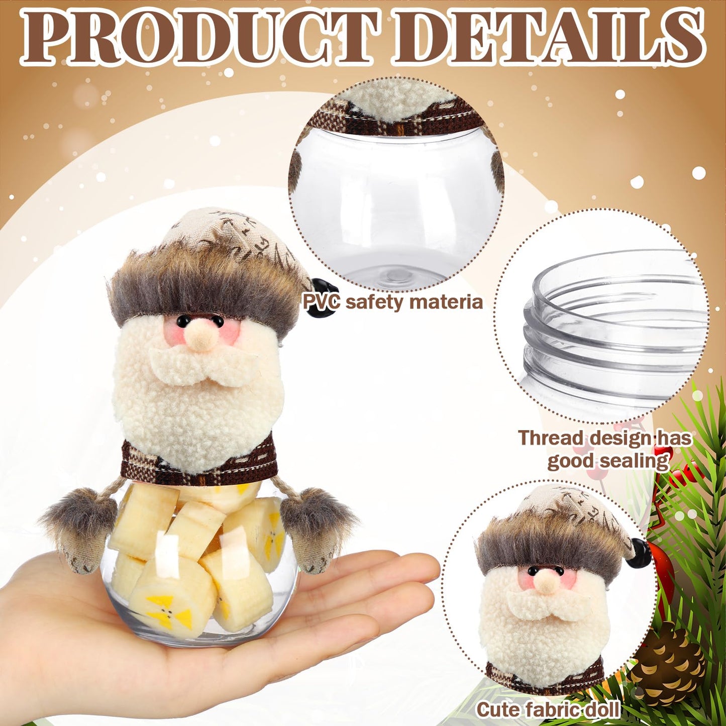 12 Pcs Christmas Candy Jars with Snowman Santa Elk Doll Lid 5.91 x 3.15 Inch Plastic Clear Christmas Cookie Jar Snack Food Storage Container for Home Decoration Xmas Gifts Holiday Party Favors
