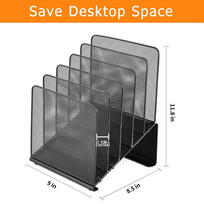 LEKETREE File Organizer for Desk, File Folder Organizer with 5-Section Vertical Rack, Suitable for Home Office Document Organization and Storage(Black)
