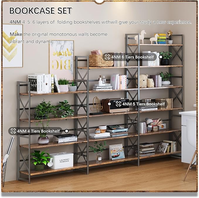 4NM Extra Wide 6 Tiers No Assembly Book Shelves, 61.8" H Folding Bookshelf
