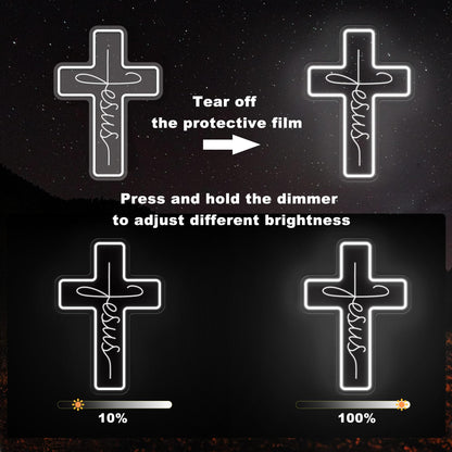 Jesus Cross Neon Signs, Dimmable LED Neon Lights for Wall Decor Bedroom Home Room Party Decor, Light Up Sign for Wedding Christmas Easter Celebrations New Year Gifts