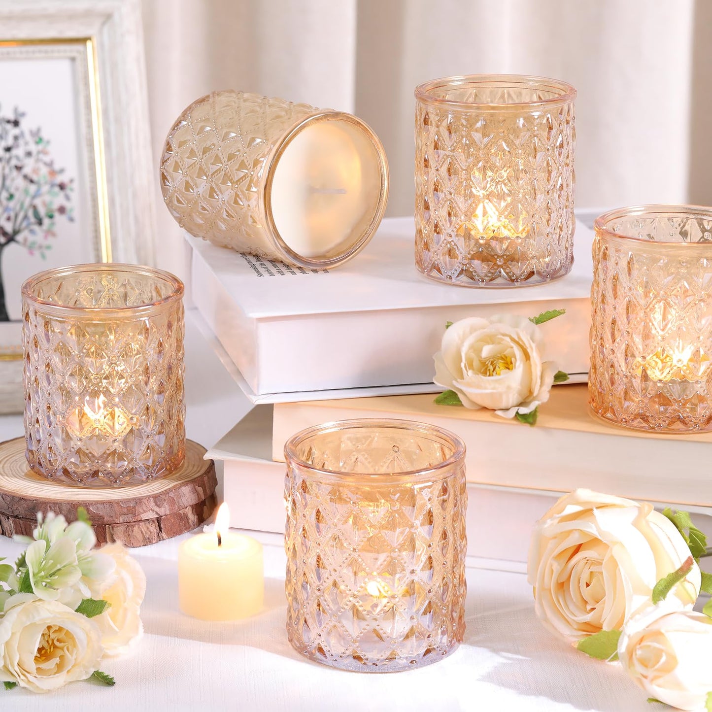 MATAHUM 12 Pcs Large Votive Candle Holders 2.8 * 3.2 inch Gold Tea Light Candle Holders Glass Candle Holder for Bridal Shower, Wedding, Table Centerpiece, Party, Home Decor