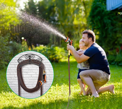 TomCare Garden Hose Holder Heavy Duty Water Hose Holder Solid Metal Hose Hanger Wall Mount Decorative Durable Garden Hose Storage Hose Reel Hose Organizer for Outside Yard, Black